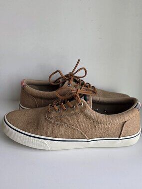 Sperry Top-Sider Tan Canvas Sneakers Mens Size 9.5 Lace Up Casual